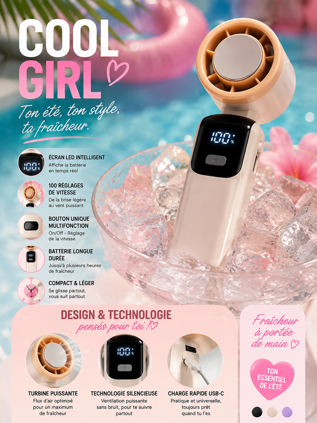 Ventilateur portable rechargeable